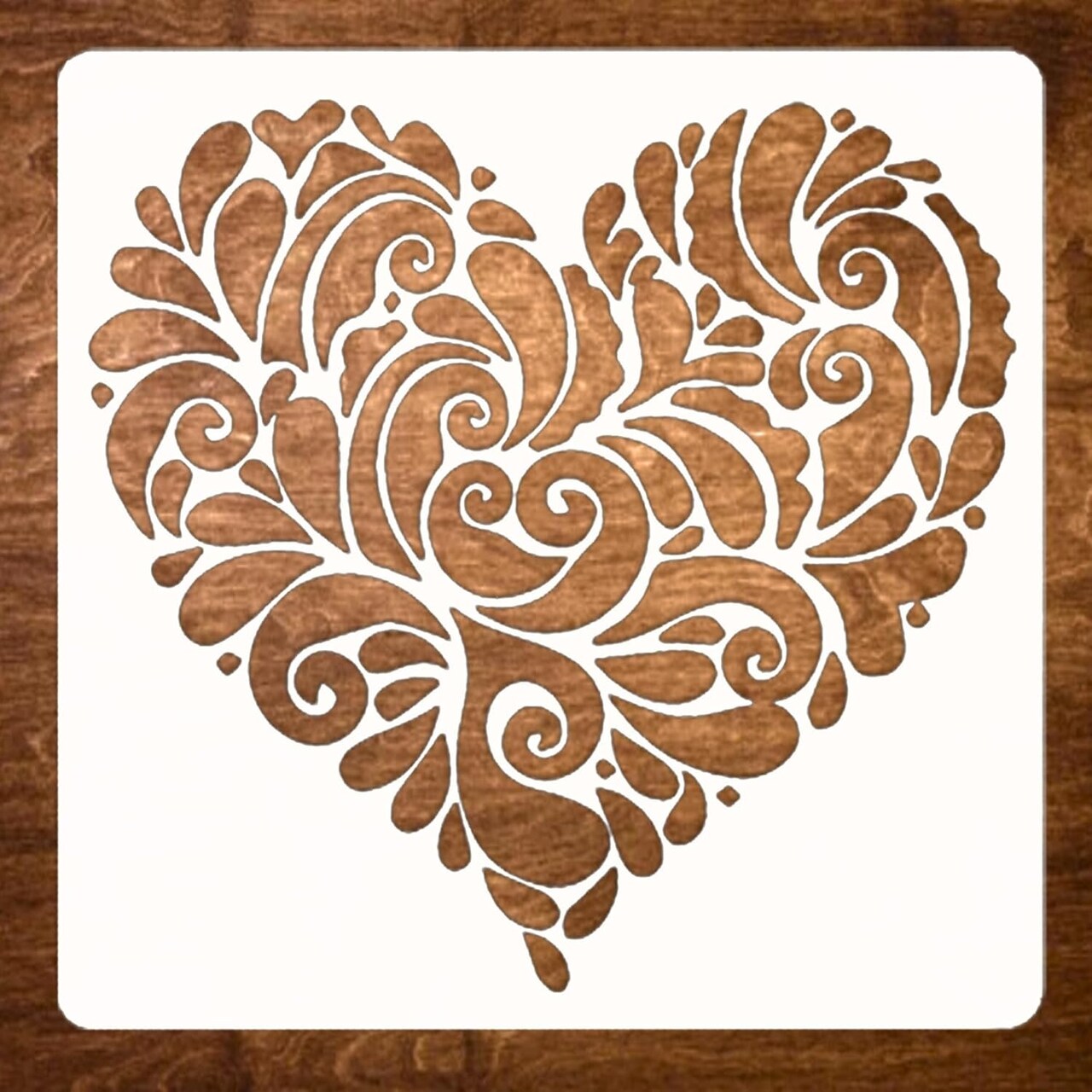 10x10 Inch Mandala Heart Stencil for Painting – Large Reusable Boho Heart Template for Wood, Canvas, Fabric, Wall, Furniture DIY Art & Craft Projects